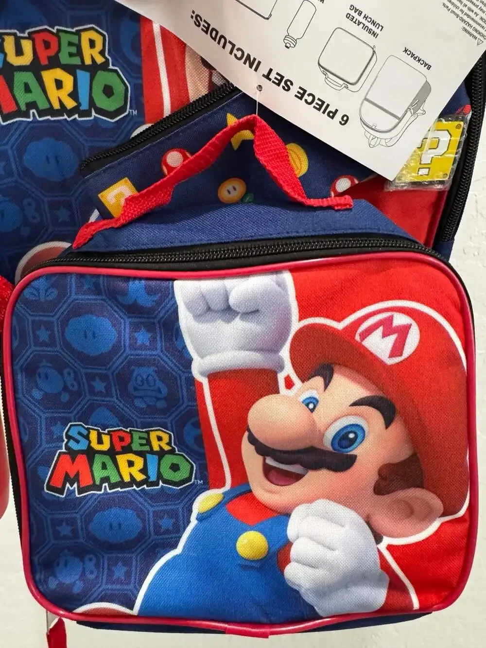 Super Mario 6-Piece Kids Backpack and Lunch Bag Set